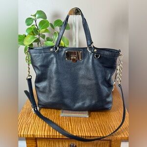 $398MSRP  Michael Kors CHANNING MEDIUM SHOULDER TOTE Pebbled LEATHER BAG BLACK